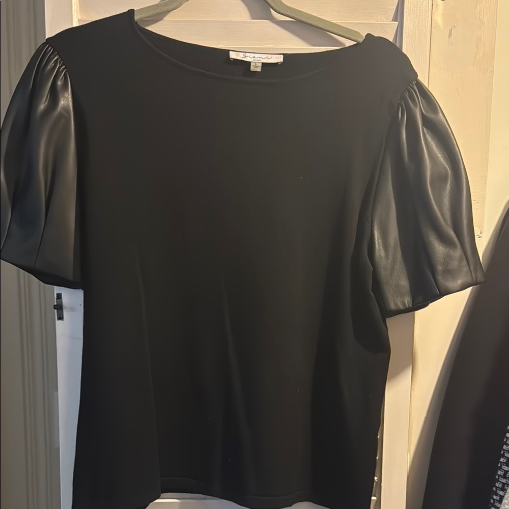 Just reduced  in time for holidays ! Black faux leather puff  Sleeve Top